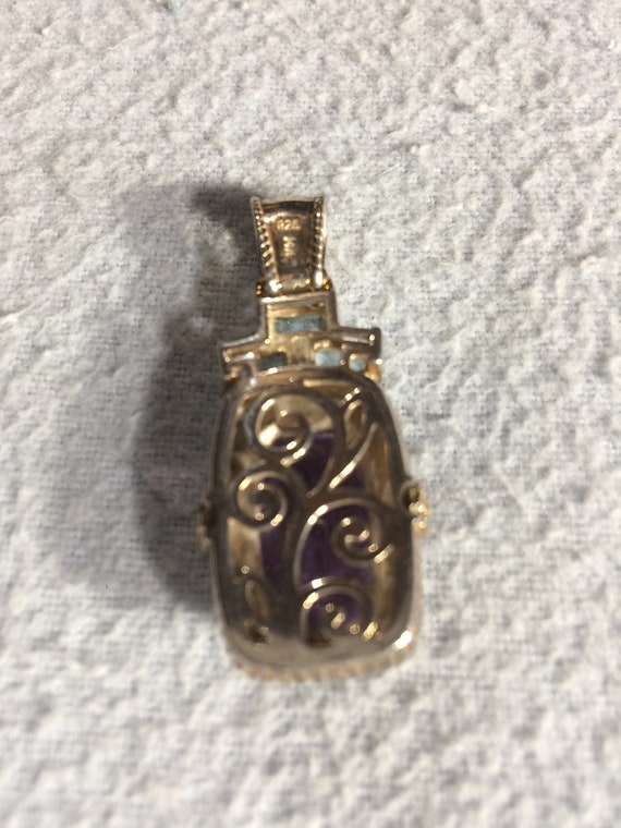 14K Gold and Sterling Amethyst and Topaz Pendant … - image 8