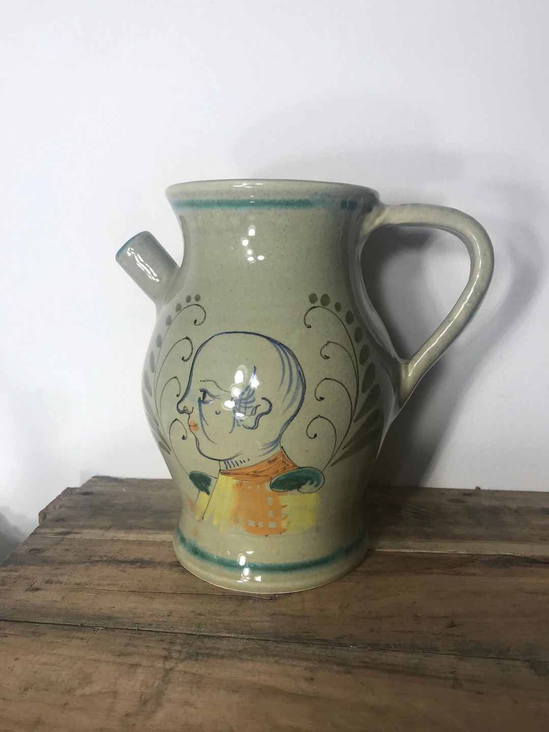 Glazed Ceramic Hand-painted Water Jug Pitcher Marked Made in Italy 6869 ...