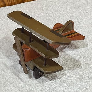 Vintage Hand-made Painted Wooden Toy Airplane Plane Propeller