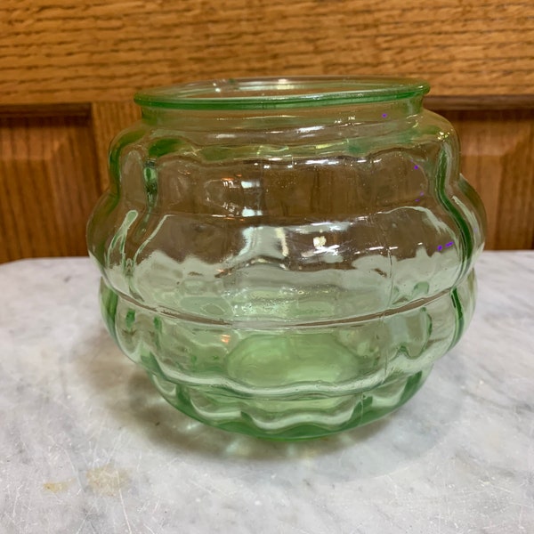 Rare Hazel Atlas Green Uranium Glass UV Bulbous Waffle Pattern Grease Jar