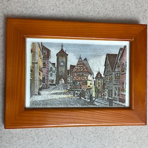 Vintage 1960s Ernst Geissendorfer Rothenburg Tauter Color Etching Print Signed Framed Etch