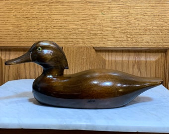 Vintage Rare Solid Walnut Carved Decorative Duck Figure