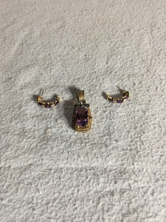 14K Gold and Sterling Amethyst and Topaz Pendant … - image 1