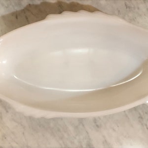 Vintage USA Glasbake 18” Milk Glass Fish Platter Dish Ovenware 1970s Era