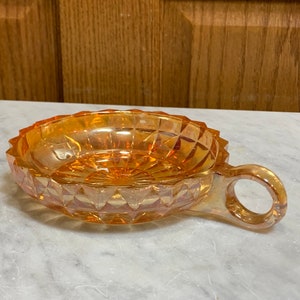 Vintage Peach Opalescent Glass Candy Trinket Keepsake Dish with Handke bowl Ice Cream Bowl