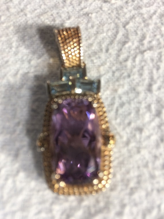 14K Gold and Sterling Amethyst and Topaz Pendant … - image 10