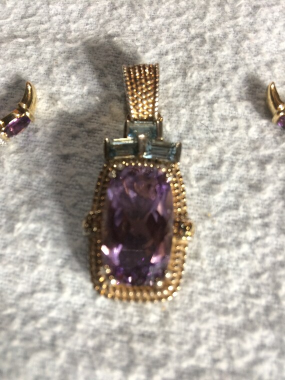 14K Gold and Sterling Amethyst and Topaz Pendant … - image 3