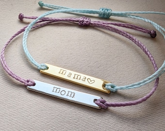Regalo personalizado del Día de la Madre, pulsera con nombre grabado de mamá, joyería personalizada personal con sello de plata de oro rosa delicado, regalo único para mamá