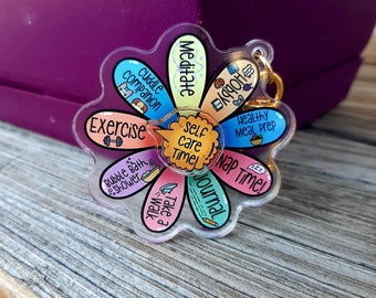 Spinning Self Care Flower Keychain | Fidget Mental Health Floral Keychain