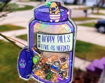 Dog Happy Pills Acrylic Holographic Shaker Keychain | Gift for Dog Lovers
