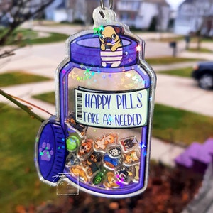 Dog Happy Pills Acrylic Holographic Shaker Keychain (Regular Size) | Gift for Dog Lovers