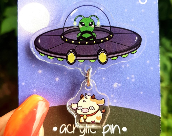 UFO et Cow Buddy Acrylique Dangle Pin