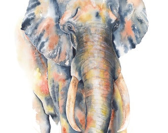 Elephant Watercolour Giclée Print, Animal Painting Wall Art, Colourful Home Decor Artwork, Abstract Living Room, Wildlife Illustration Print