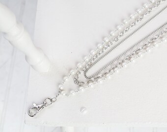 Sarah Women/'s Layered Pearl Fashion Lanyard Silver …