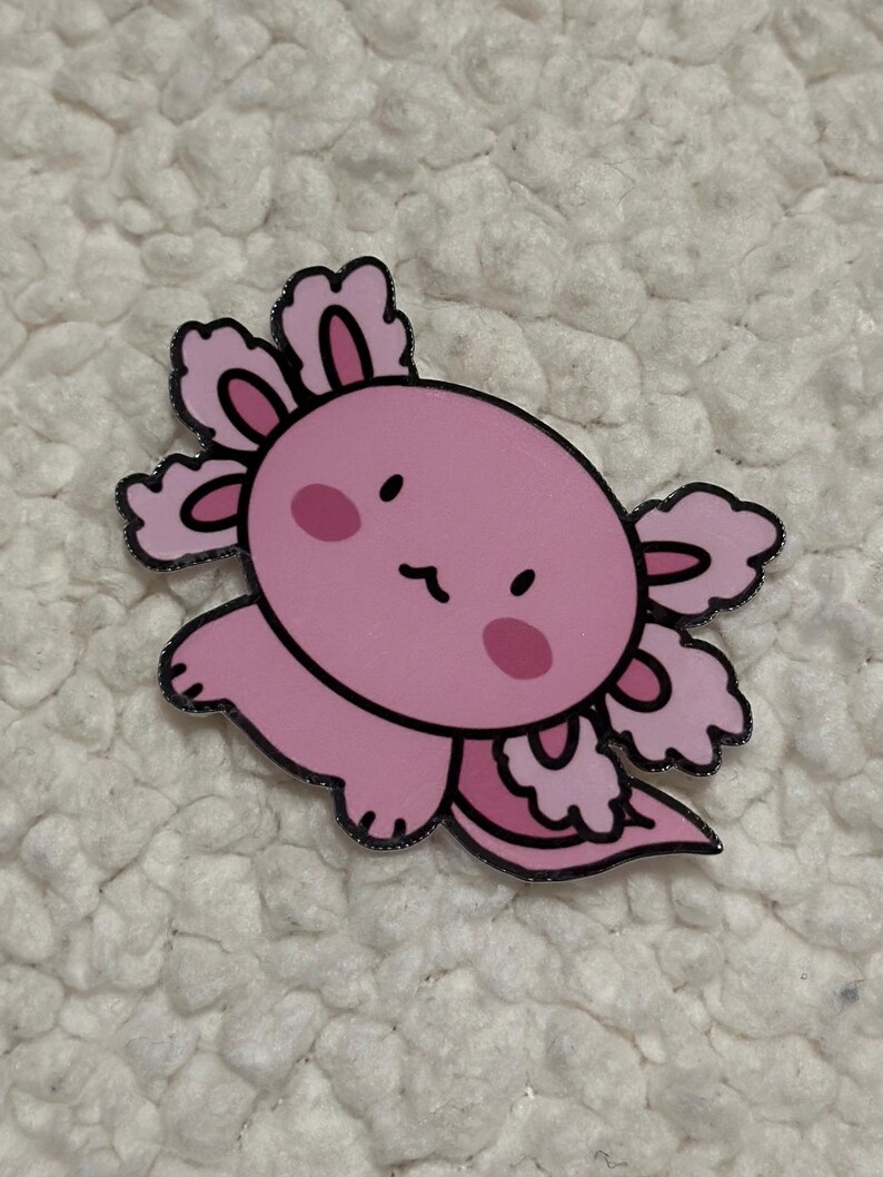 Kawaii Pink Axolotl Sticker, Waterproof Holographic Vinyl image 2