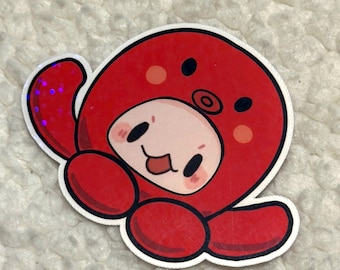 Axolotl Tako Tamago Sticker: Holographic Vinyl, Waterproof Die Cut