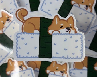 Kawaii Shiba Inu Musubi Sticker, Waterproof Die Cut