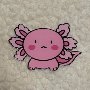 Kawaii Pink Axolotl Sticker, Waterproof Holographic Vinyl image 1