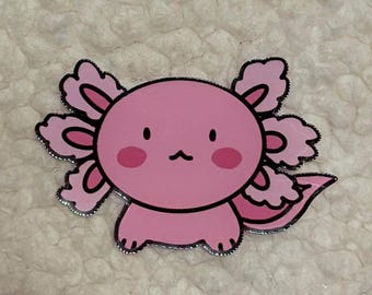 Kawaii Pink Axolotl Sticker, Waterproof Holographic Vinyl