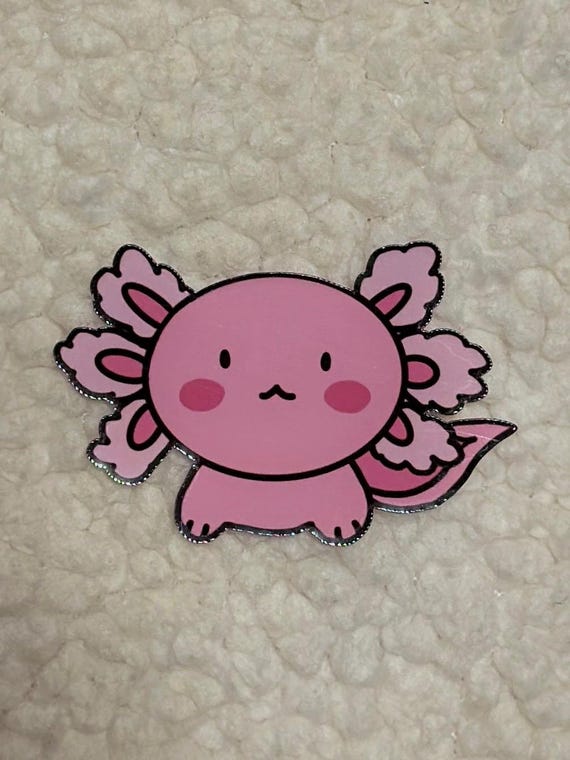 Kawaii Pink Axolotl Sticker, Waterproof Holographic Vinyl