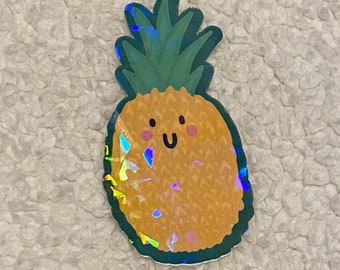 Kawaii Pineapple Sticker, Holographic Waterproof Vinyl Die Cut