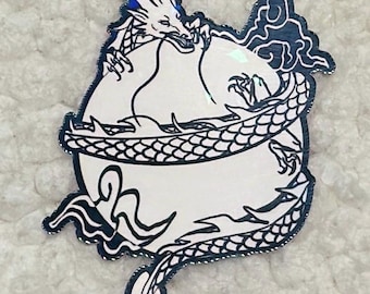 Dragon Japanese Sticker, Holographic Waterproof Die Cut