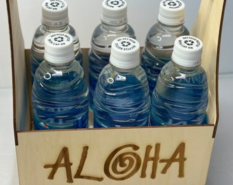Laser Engraved Aloha Wooden Beer Caddy - Holds 6 Bottles