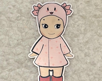 Axolotl Angel Girl Sticker: Holographic Vinyl, Waterproof Die Cut