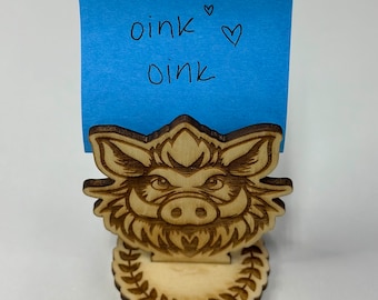 Laser Engraved Wood Pig Photo Clip - Handmade Boar Sticky Note Holder