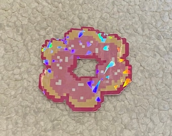 Kawaii Donut Sticker: Pink Glaze, Pixel Art, Waterproof Vinyl