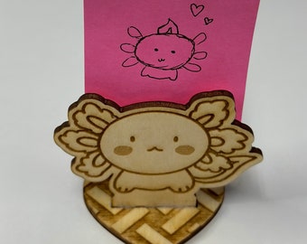 Laser Engraved Wood Axolotl Photo & Paper Clip Holder