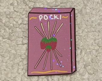 Pocky Sticker | Kawaii Strawberry Snack, Waterproof Die Cut