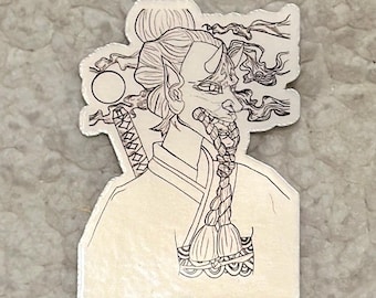 Hannya Japanese Oni Sticker, Kawaii Waterproof Holographic Die Cut