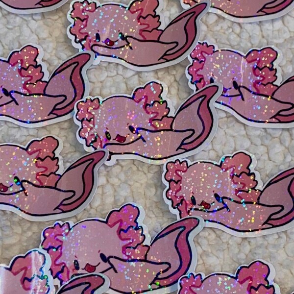 Axolotl Sticker Kawaii Die Cut Holographic Waterproof Waterbottle Sticker Laptop Notebook Label Gift Cute Stationery Lover Water Dog Pink