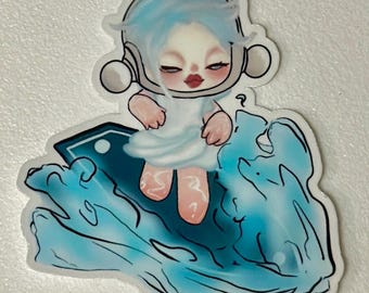 Surfer Girl Skull Panda Vinyl Sticker: Waterproof Anime Art, Laptop Decal