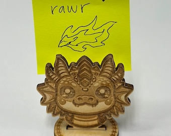 Laser Engraved Wood Dragon Photo Holder, Kawaii Desk Decor