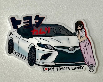 Toyota Camry Japanese Girl Vinyl Sticker: Waterproof Anime Art, Laptop Decal