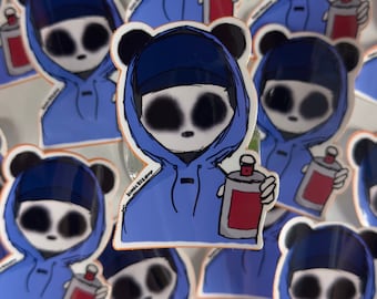 Kawaii Panda Sticker: Streetwear Spraypaint Design, Waterproof Die Cut