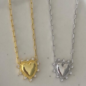 14k Gold Heart Necklace: CZ Diamond Sterling Silver Love Pendant