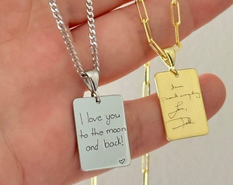 Actual Handwriting Necklace, Custom Handwriting Necklace, 14k Gold Engraved Pendant, Personalized Signature Jewelry Gift 925 Sterling Silver