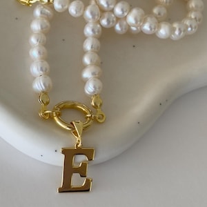 Pearl Initial Necklace, 14k Gold Letter Pendant, Sterling Silver Personalized Jewelry Gift