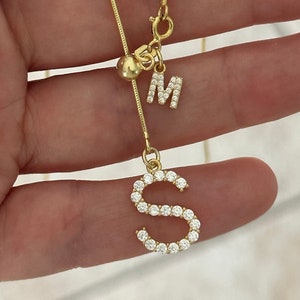 Lariat Necklace, Custom Initial Necklace, Long Y Necklace, Personalized Jewelry, Diamond Letter Pendant, Adjustable Sliding Chain 14k Gold