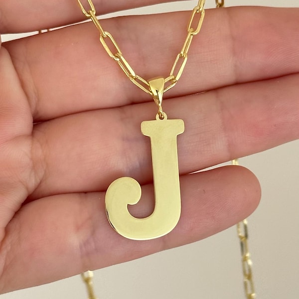 Sterling Silver Initial Necklace: Personalized Large Letter Pendant