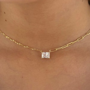 Dainty Diamond Chain Necklace, Baguette Necklace, Crystal Necklace, Minimalist Layering Necklaces, Chain Necklace 14k Gold, Gift for her