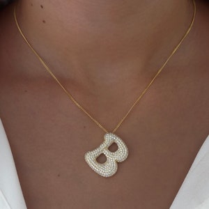 Jumbo Bubble Letter Necklace Large CZ Diamond Initial Pendant Big Chunky Letter Necklace 925 Sterling Silver Personalized Jewelry Gift Etsy