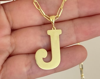 Sterling Silver Initial Necklace: Personalized Large Letter Pendant