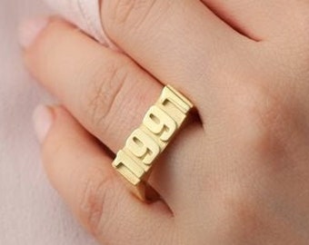 Año de oro Nombre del anillo Anillo De fecha Anillo anillo de cumpleaños Anillo de fecha personalizado Anillo apilable Anillo de declaración personalizada Regalo personalizado para parejas