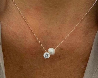 Single Pearl Solitaire Necklace Choker, Pearl Jewelry, Minimal Everyday Necklace, Birthday Gift for her, Bridemaids gifts, 925 Silver