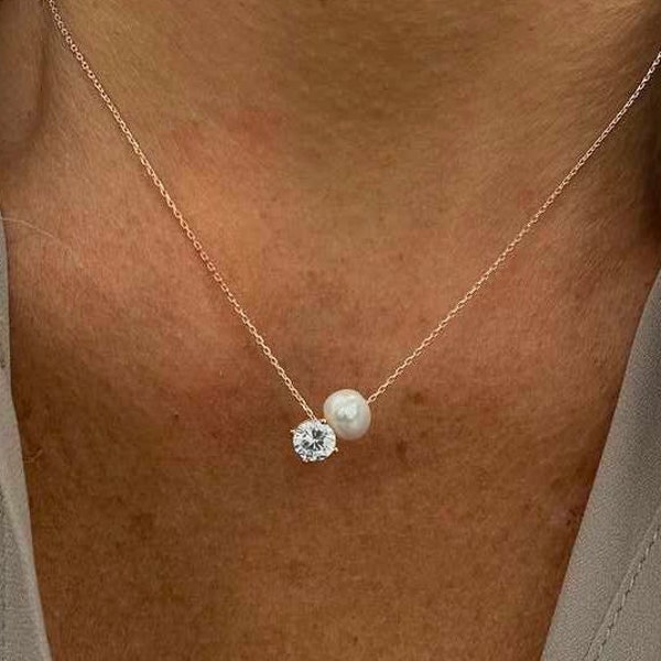 Single Pearl Solitär Halskette Choker, Perlen Schmuck, Minimal Everyday Halskette, Geburtstagsgeschenk für sie, Bridemaids Geschenke, 925 Silber