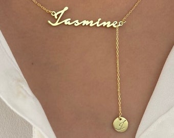 Double Name Necklace, Drop Initial Necklace, Two Name Necklace, Custom Mother's Day gift, Personalized Necklace, Personalized Gifts for Mom